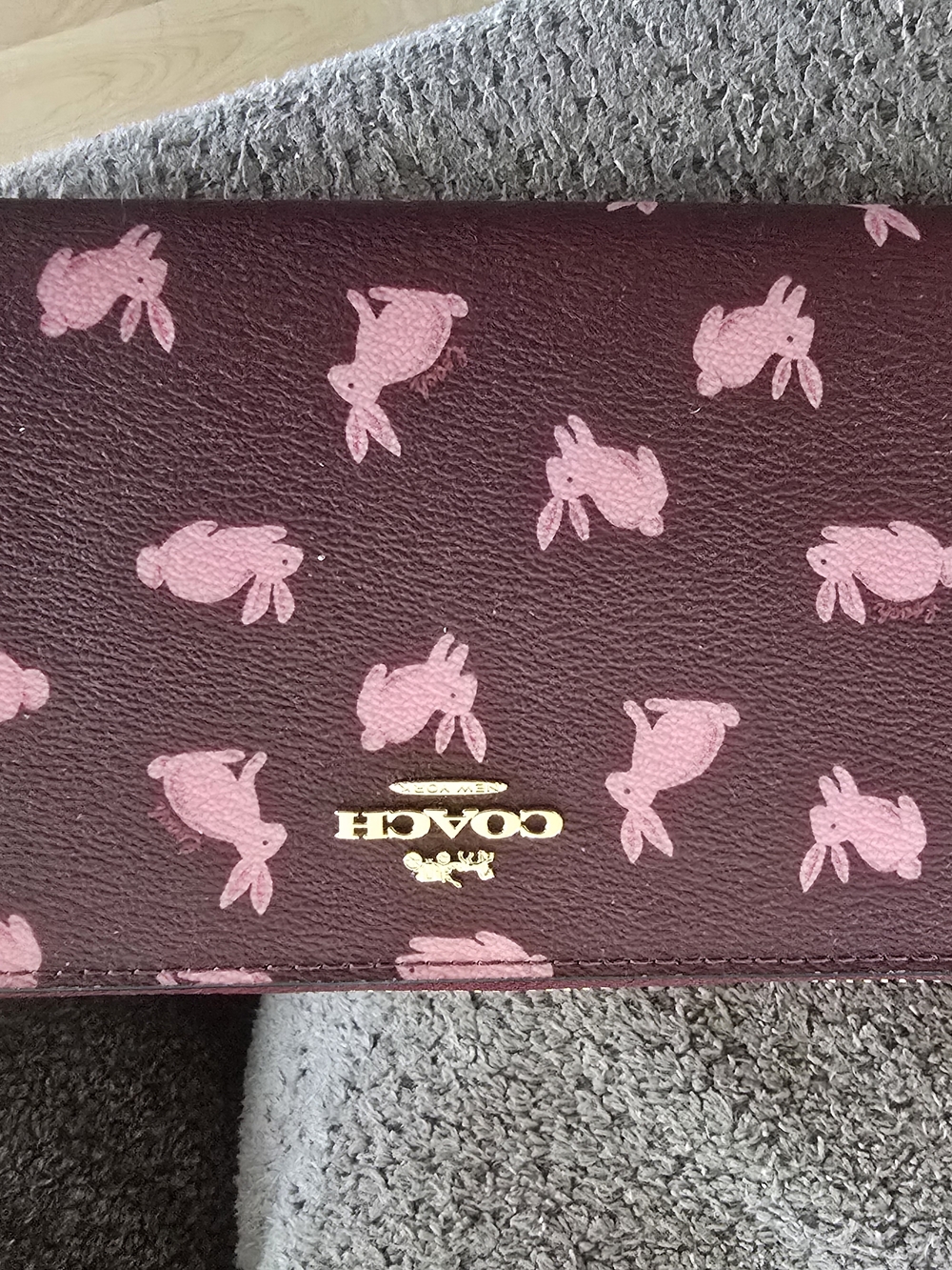 COACH Burgundy Wallet with Pink Bunny Print